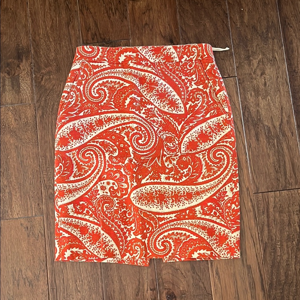 Vintage J. Crew Orange and White Pencil Skirt Resort Wear